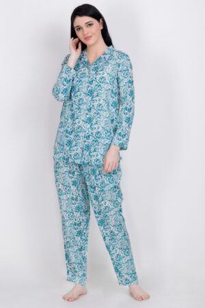 Bottle Green Printed Shirt & Pyjama Set