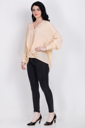 V-Neck Beige Twist Shirt